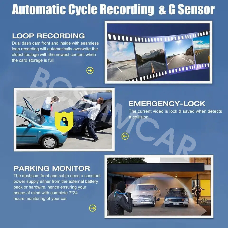 Dash Cam 3 Channel 4K Dash Camera Three Cameras W/WiFi Loop Recording G-Sensor