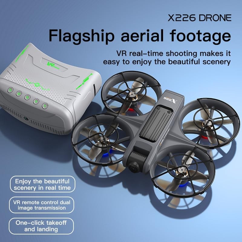 VR FPV Hobby Drone with Goggles, Optical Flow Positioning, Dual Black