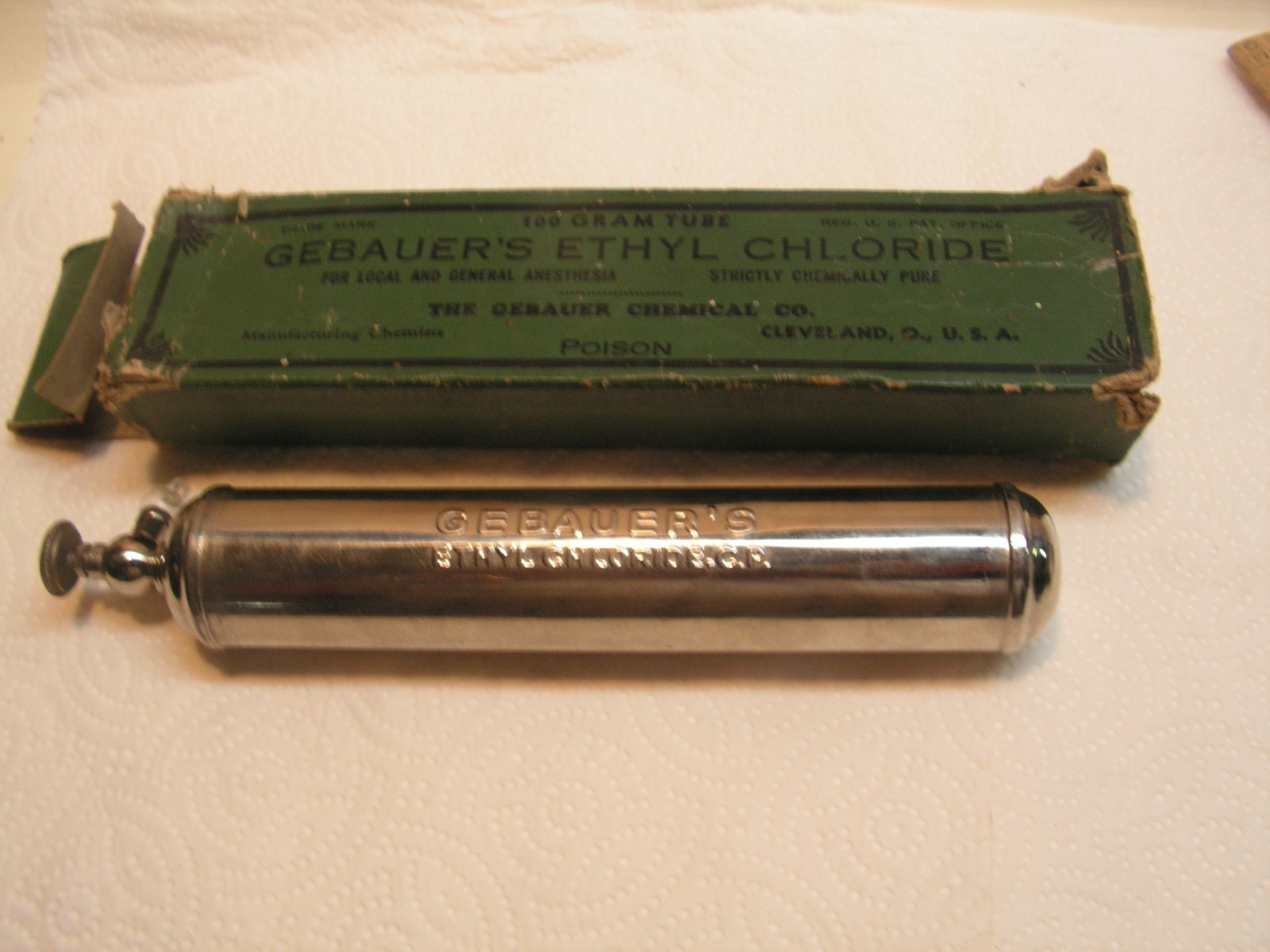 Vintage Gebauer's Ethyl Chloride 100g Tube In Box. TUBE EXCELLENT BOX WORN!