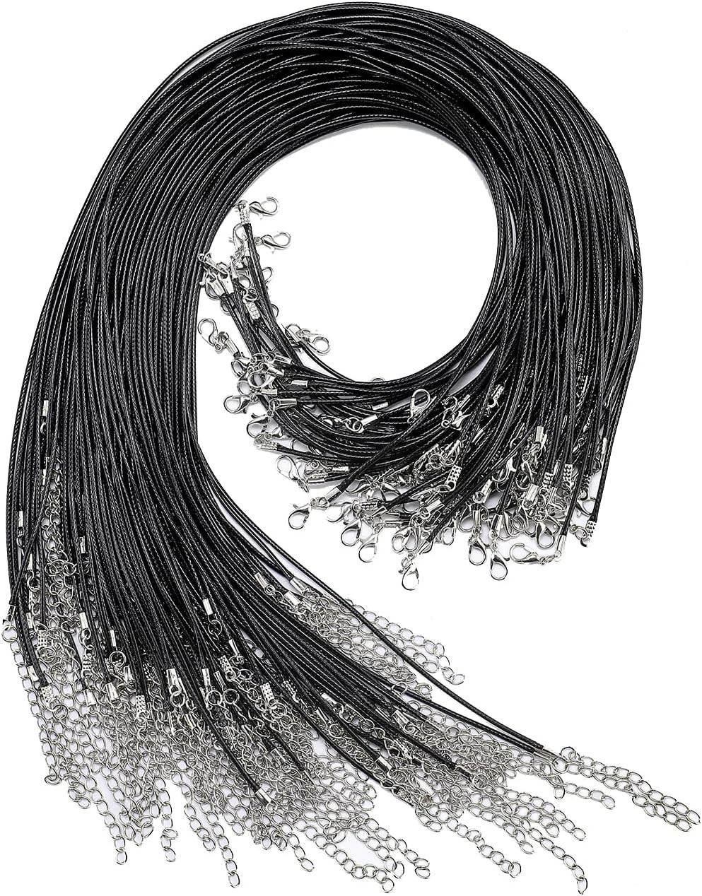 1.5Mm Black Waxed Faux Leather Cord, 100Pcs 18 Inch Necklace Cords | Black Adjus