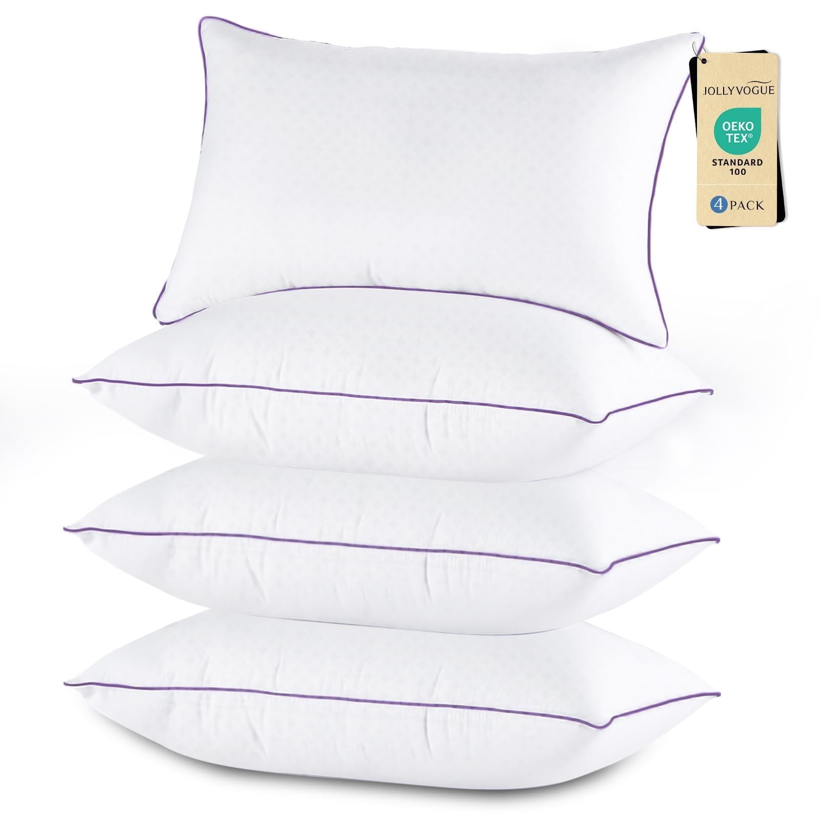 JOLLYVOGUE Pillows Queen Size Set of 4, Washable Queen, White & Purple