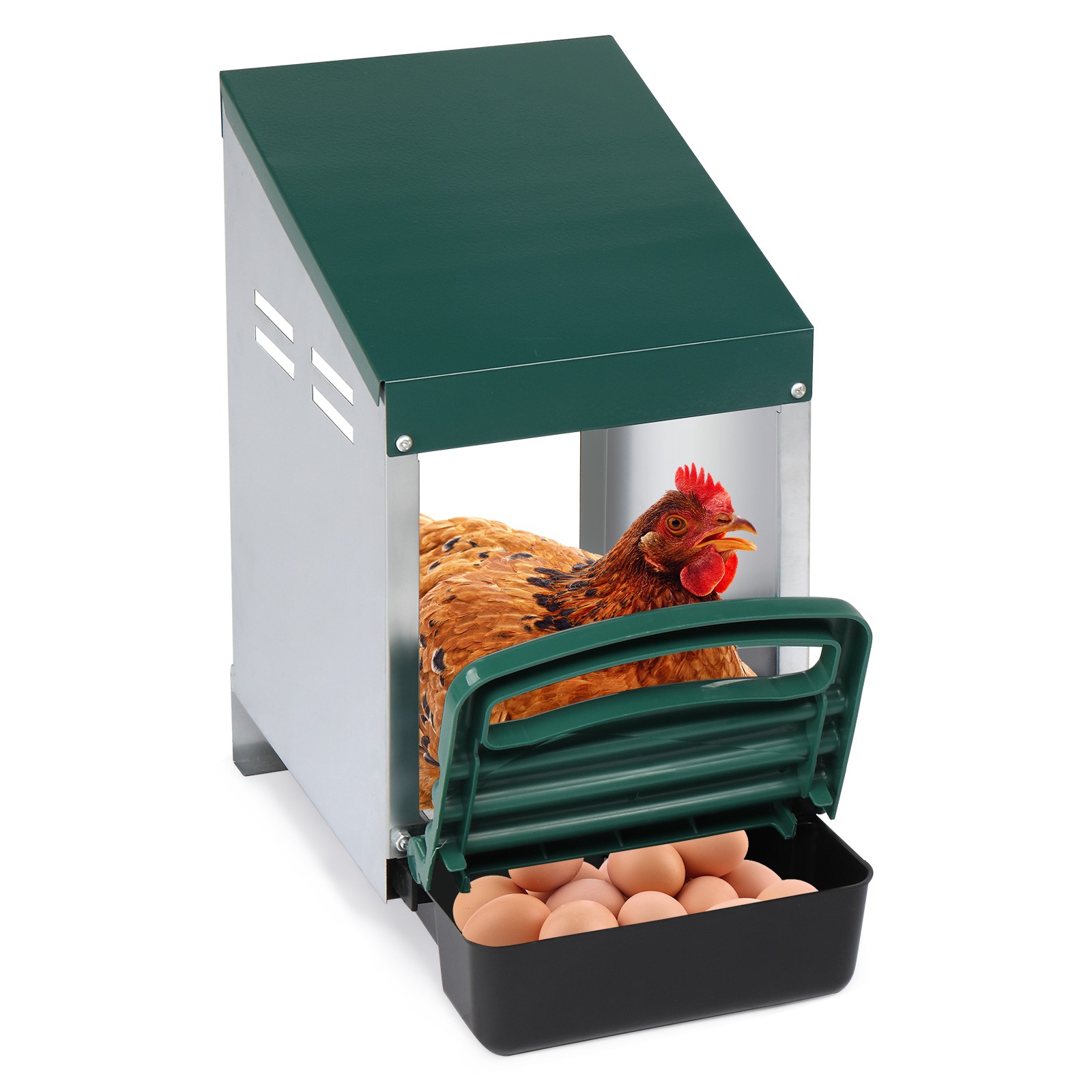 Egg Nest Box Chicken Nesting Box, Single Room Metal for Chicken with Swing Perch