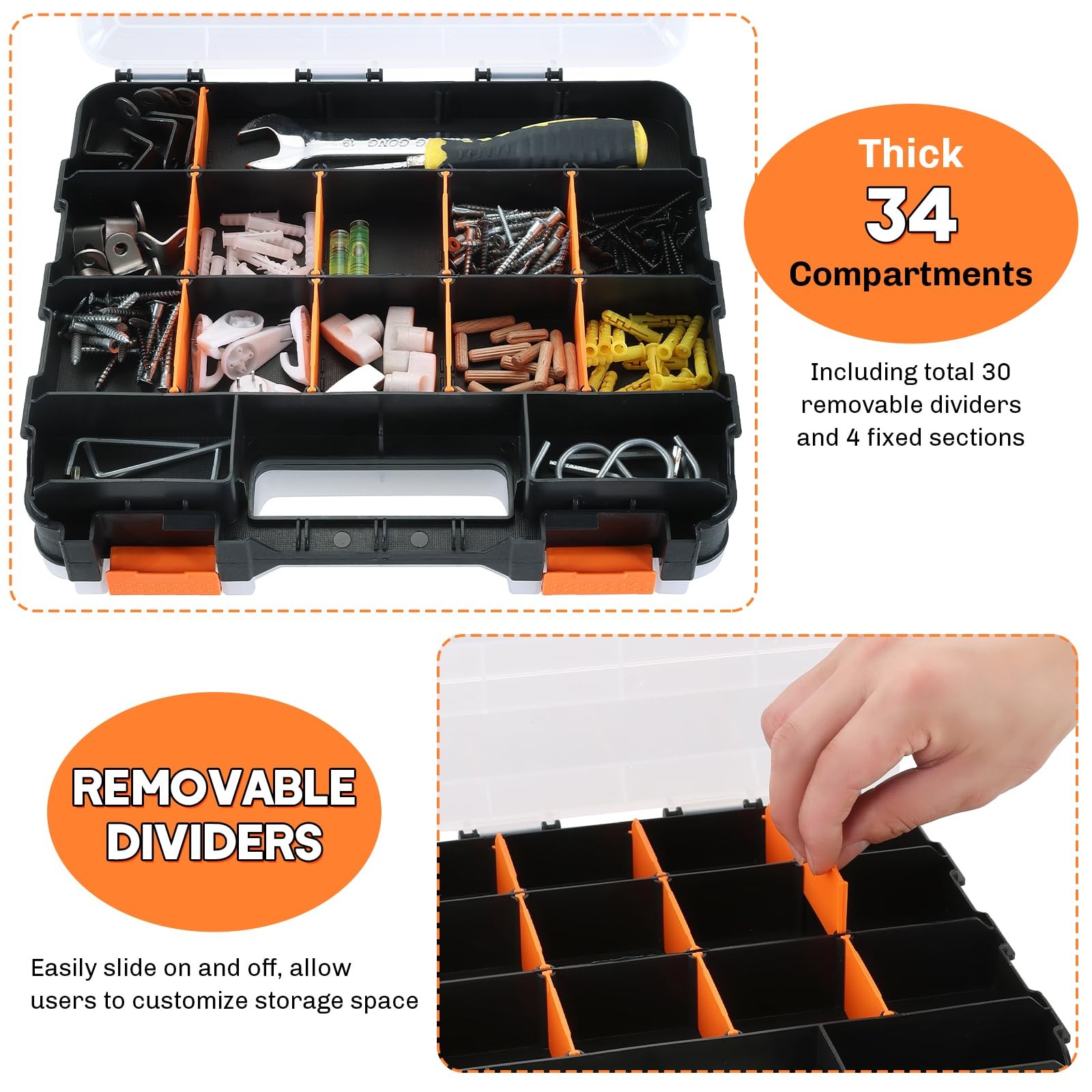 weyleity Small Parts Organizer | Storage Case Tools Box Organizer 34-Compartm...