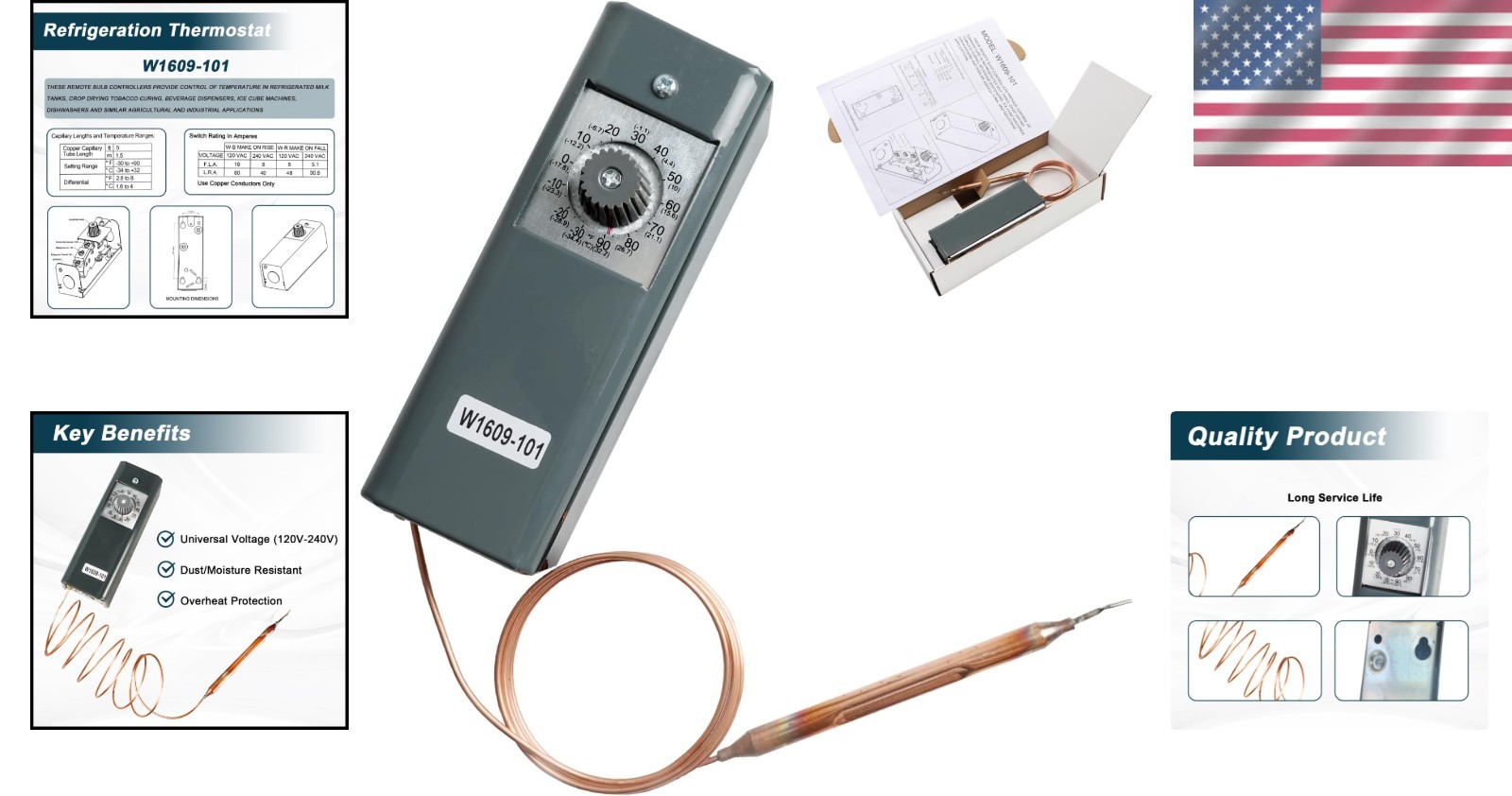 Manual Thermostat Temperature Controller with 5 Ft Capillary