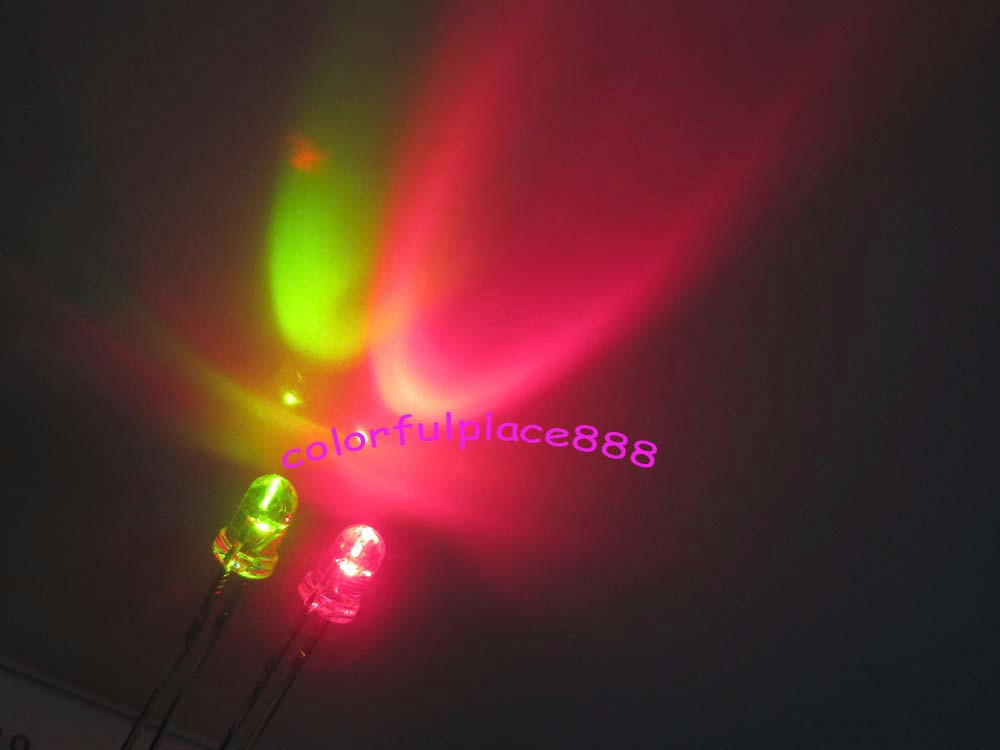 50pcs, 3mm Dual Bi-Color Red/Green Led Water Clear Leds 2-Pin Lights + Resistors