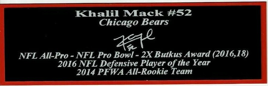 Khalil Mack Autograph Nameplate Chicago Bears Helmet Jersey Football