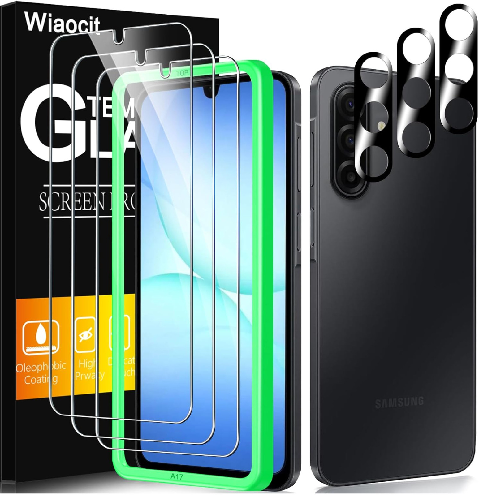 3 Pack Tempered Glass Screen Protector for Samsung Galaxy A17 5G with 3 Pack Cam
