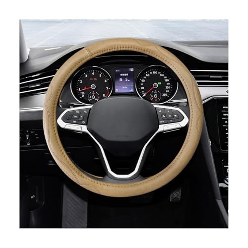 15 Inch Leather Steering Wheel Cover, Breathable Anti-Slip Steering Wheel Beige