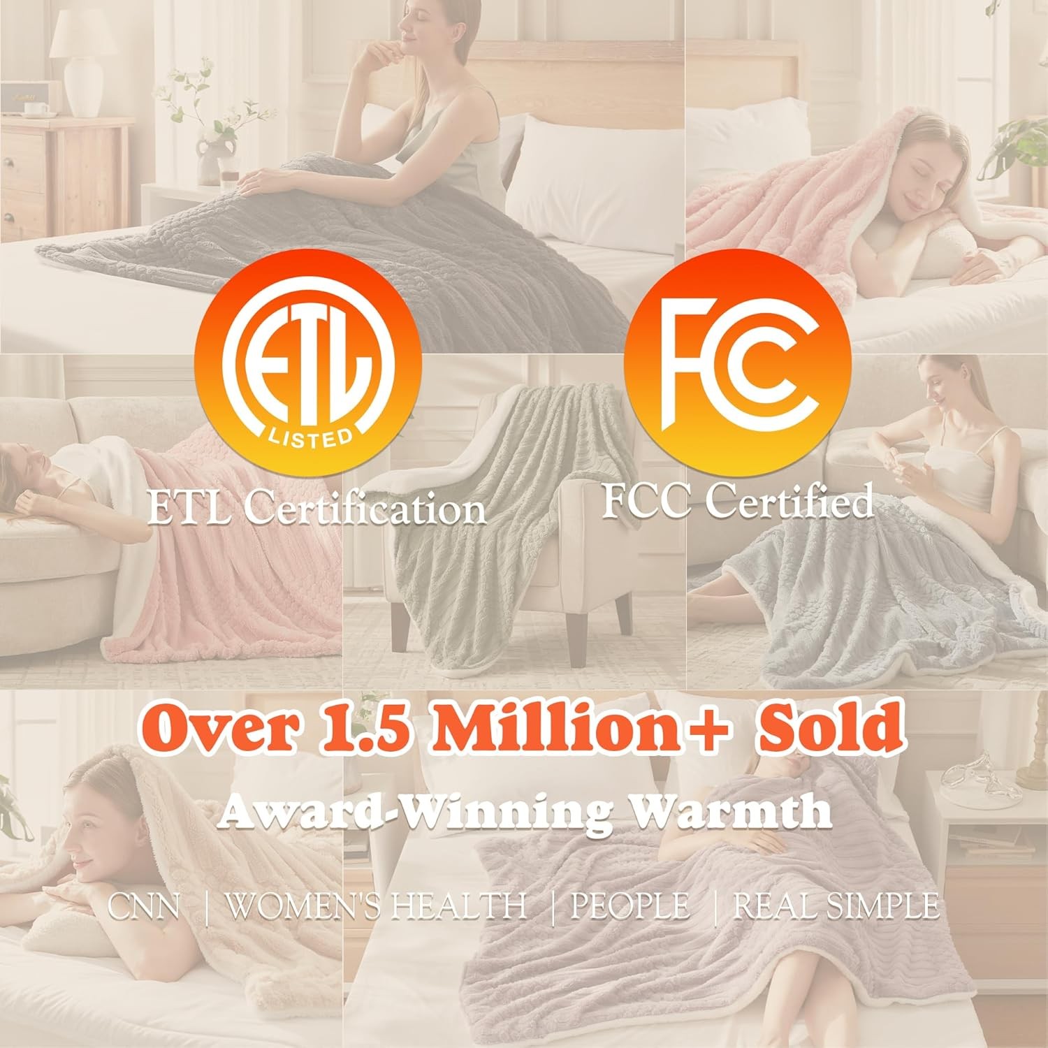 Tufted Heated Blanket Throw Size- Fast Warming W/ 6 Heat Settings & 4 Hours