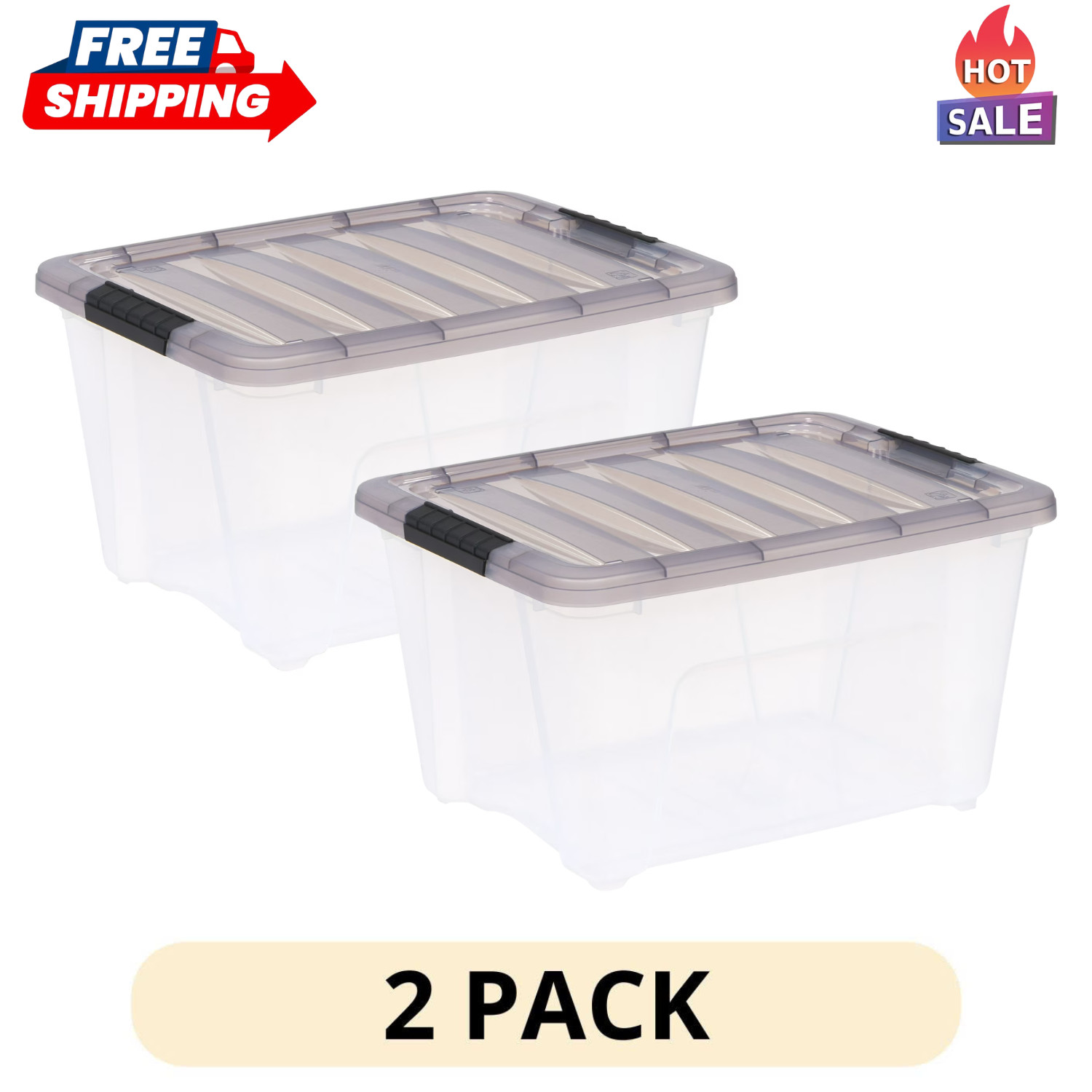 2 Pack IRIS 32Qt Storage Bin Plastic Stackable Container Lid Tote Organizer