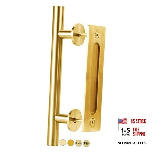 12-Inch Barn Door Handle Kit Closet Door Handle Solid 12" - 1Pack Gold