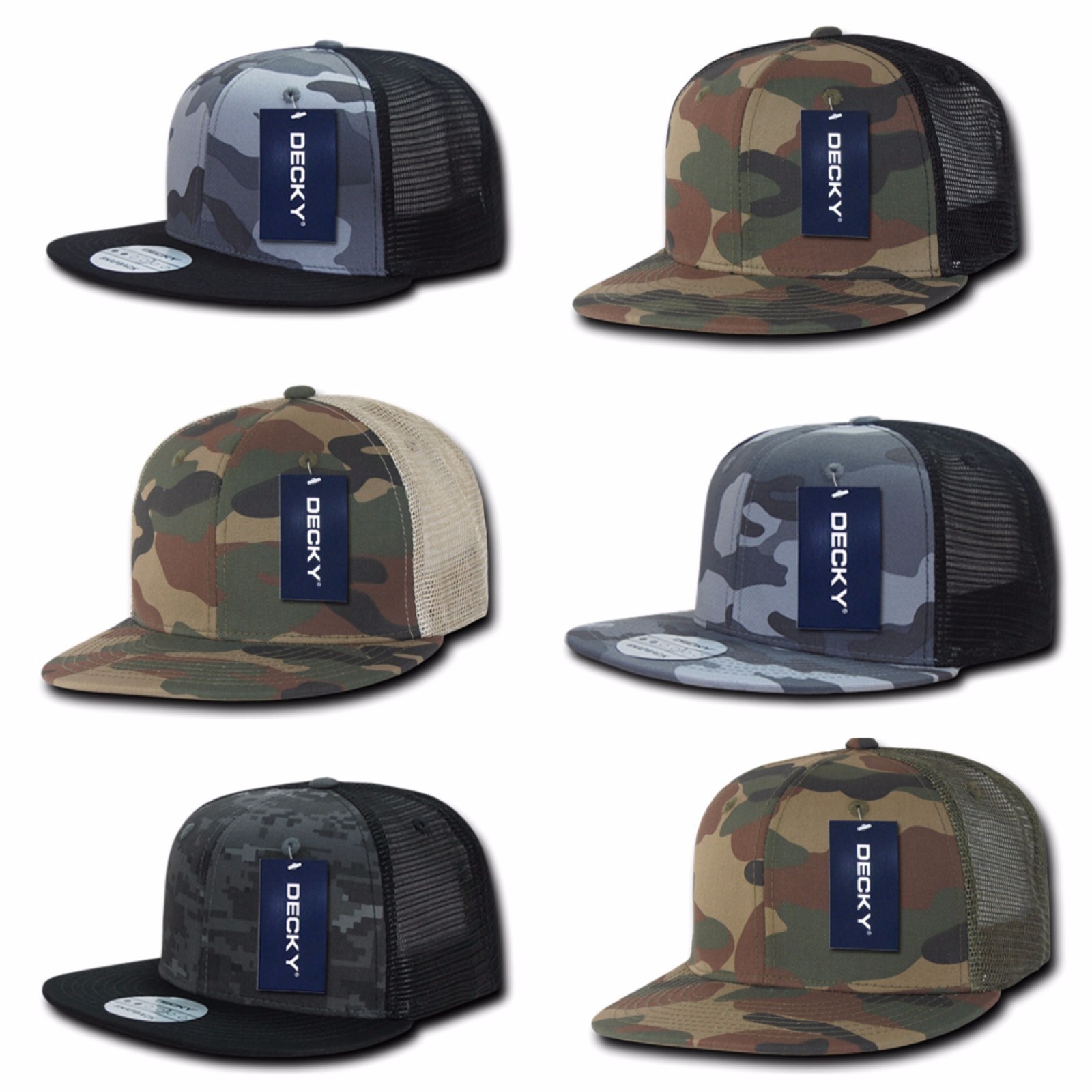 Mens Flat Bill Trucker Baseball Cap Snap back Camo Army Hiking Mid Crown Hat