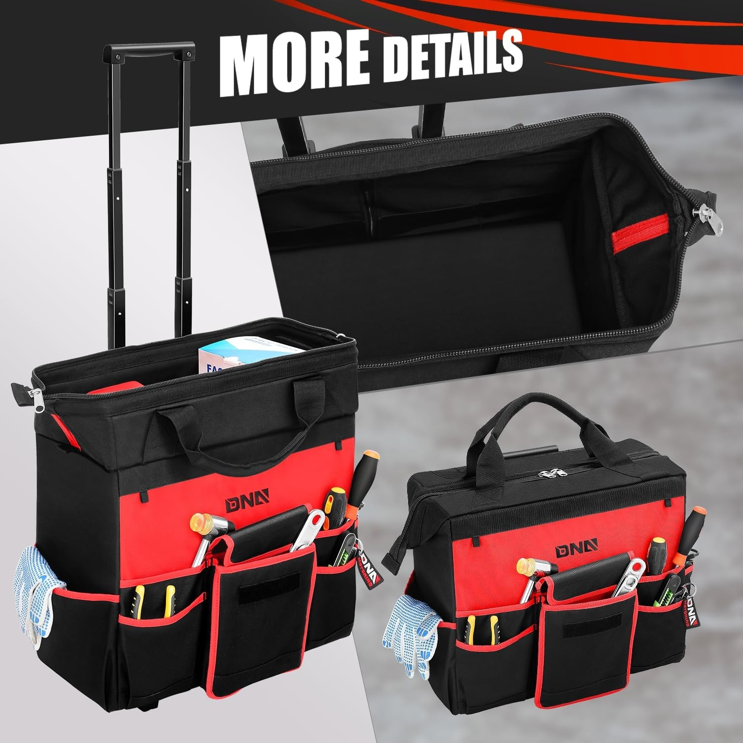 18In Canvas Rolling Tool Bag, Telescoping Handle 600D Large Roller Tool Bag, Too