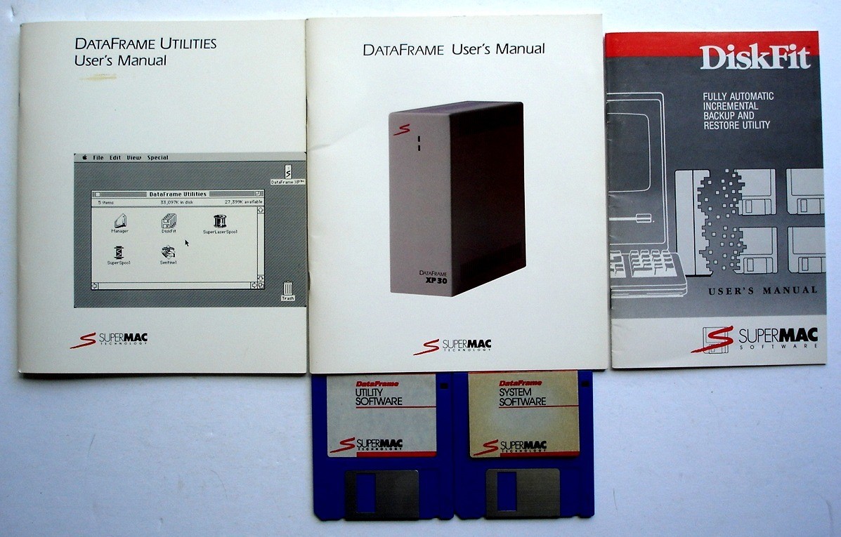 SuperMac DataFrame System Software + Utility Software Disks and Manuals VTG 1987