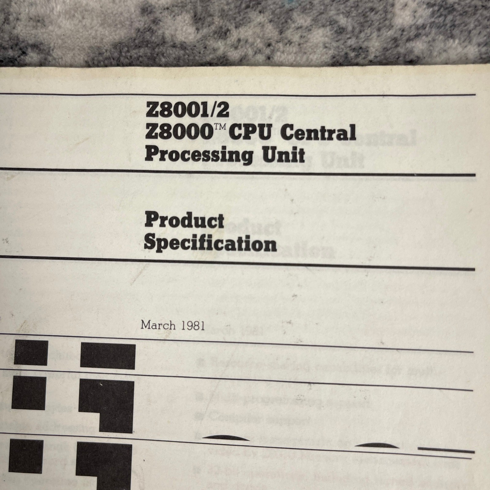 Zilog Z8001/2 Z8000 CPU Central Processing Unit Product Specification March 1981