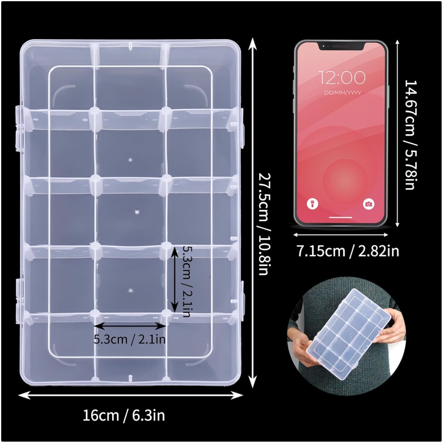 Clear Plastic Organizer Box for Crafts, Fishing Tackle