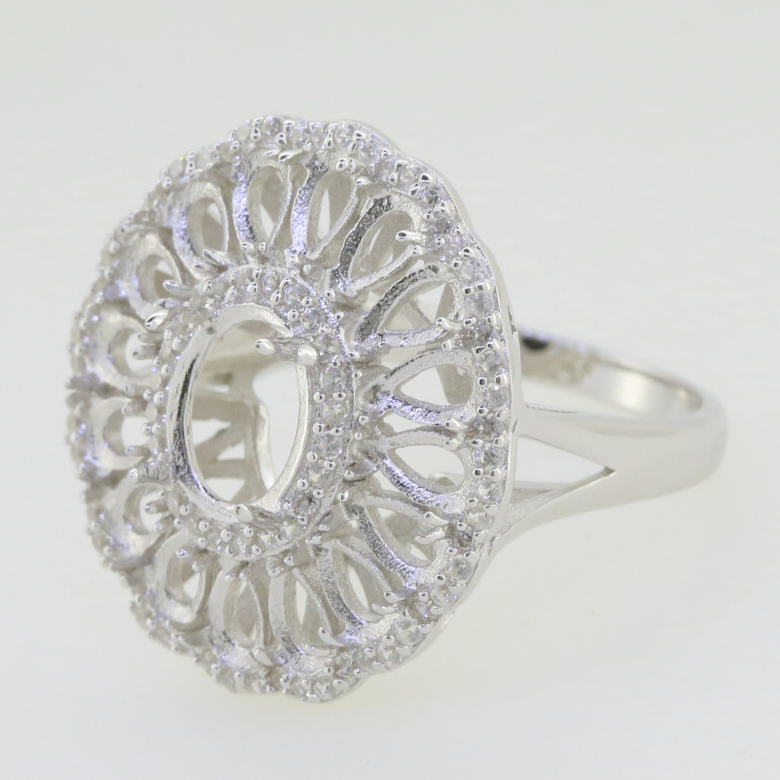 Sterling Silver Semi Mount Ring Setting Cabochon Oval OV 9X7mm Cluster Ring