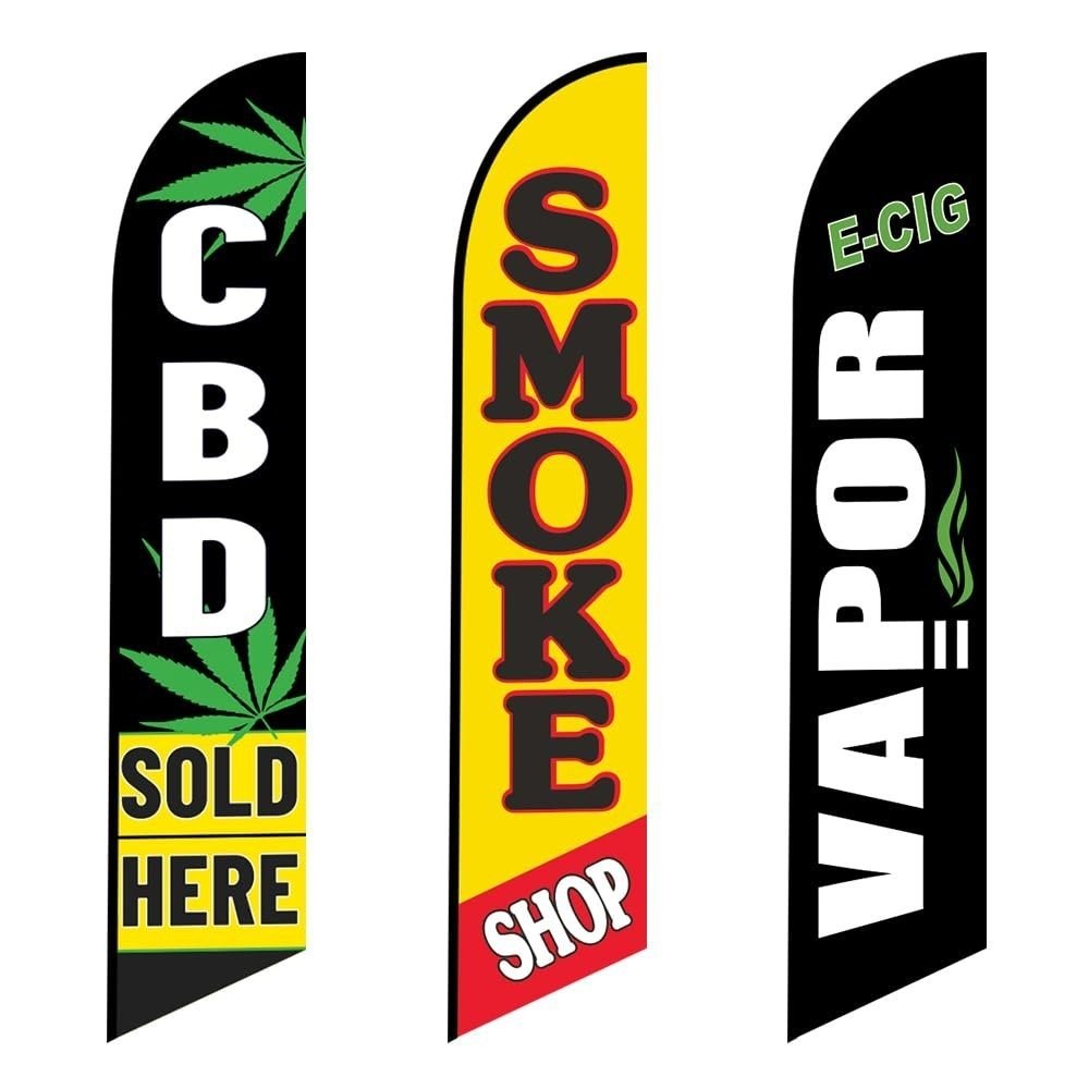 Pack 3 - Smoke Shop Outdoor Advertising Swooper Feather Banner Flags of - CBD...