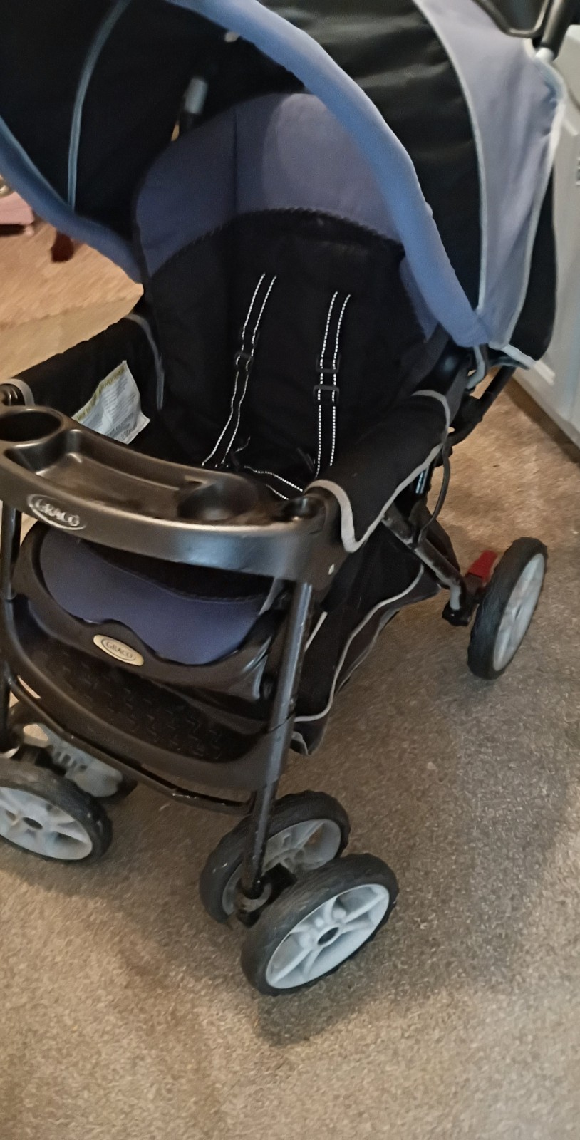 Graco Single Stroller w/ Hood Canopy & Cup Holder, Black/Gray/Blue
