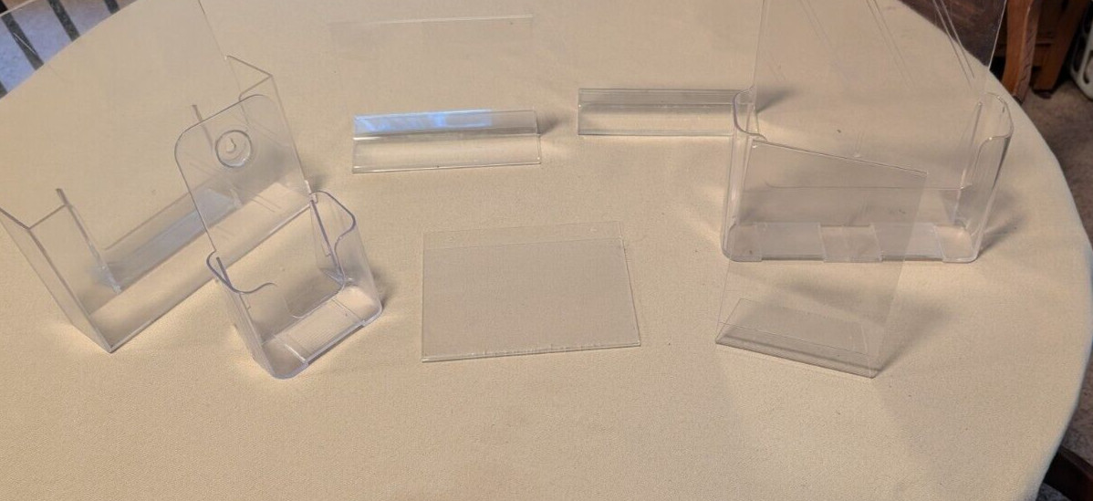 Lot of 7 Clear plastic display racks for papers and brochures