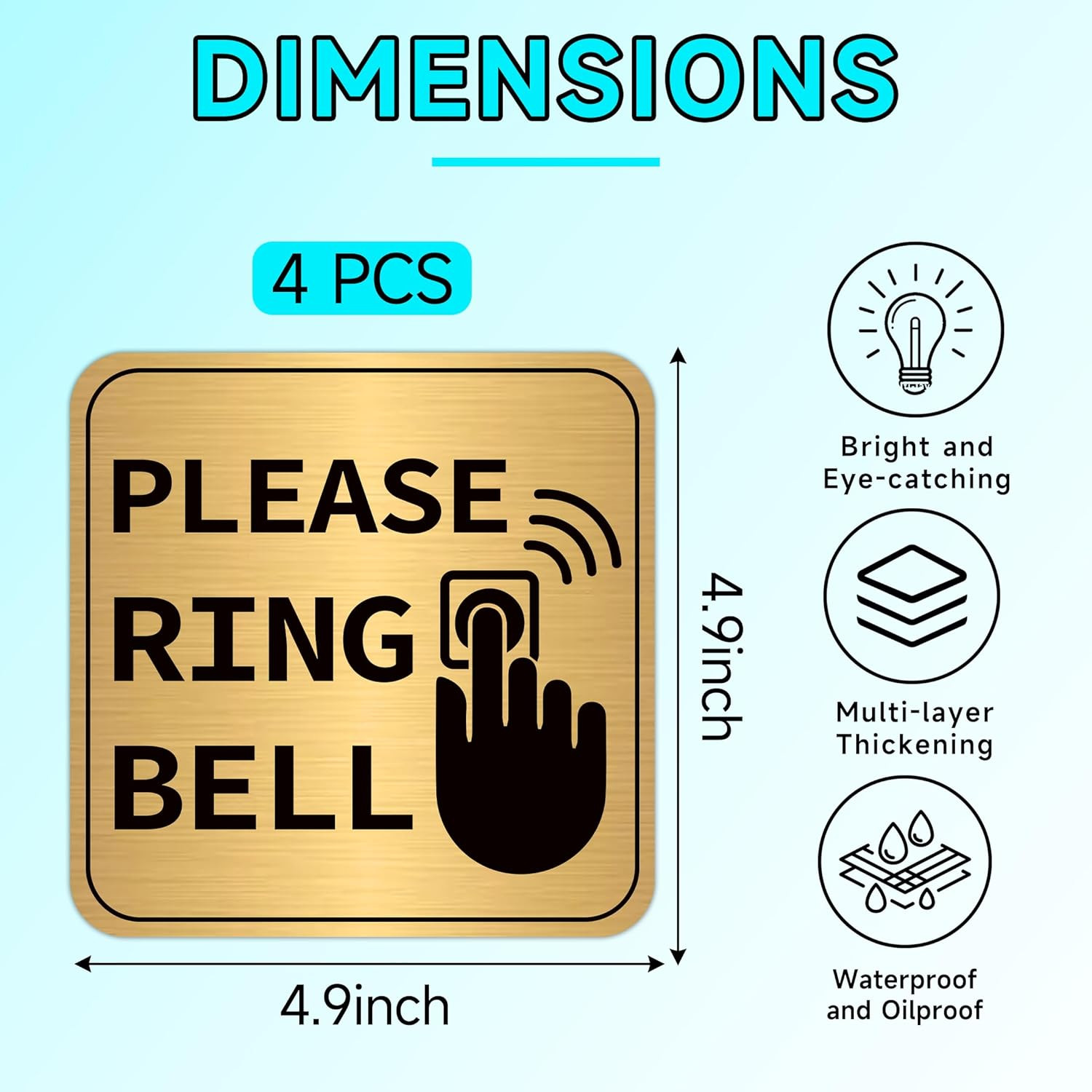 4PCS Please Ring Doorbell Sign Sticker，Self-Adhesive Waterproof Brushed Gold Ple
