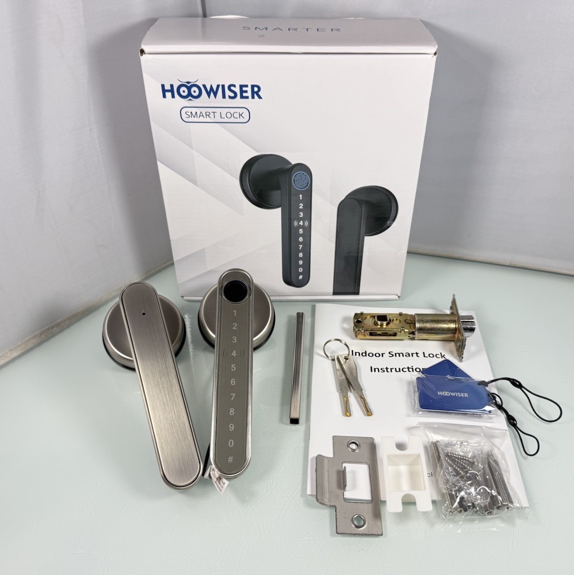 Hoowiser Smart Lock Fingerprint Keyless Code App Entry Door Lock Handle - Silver