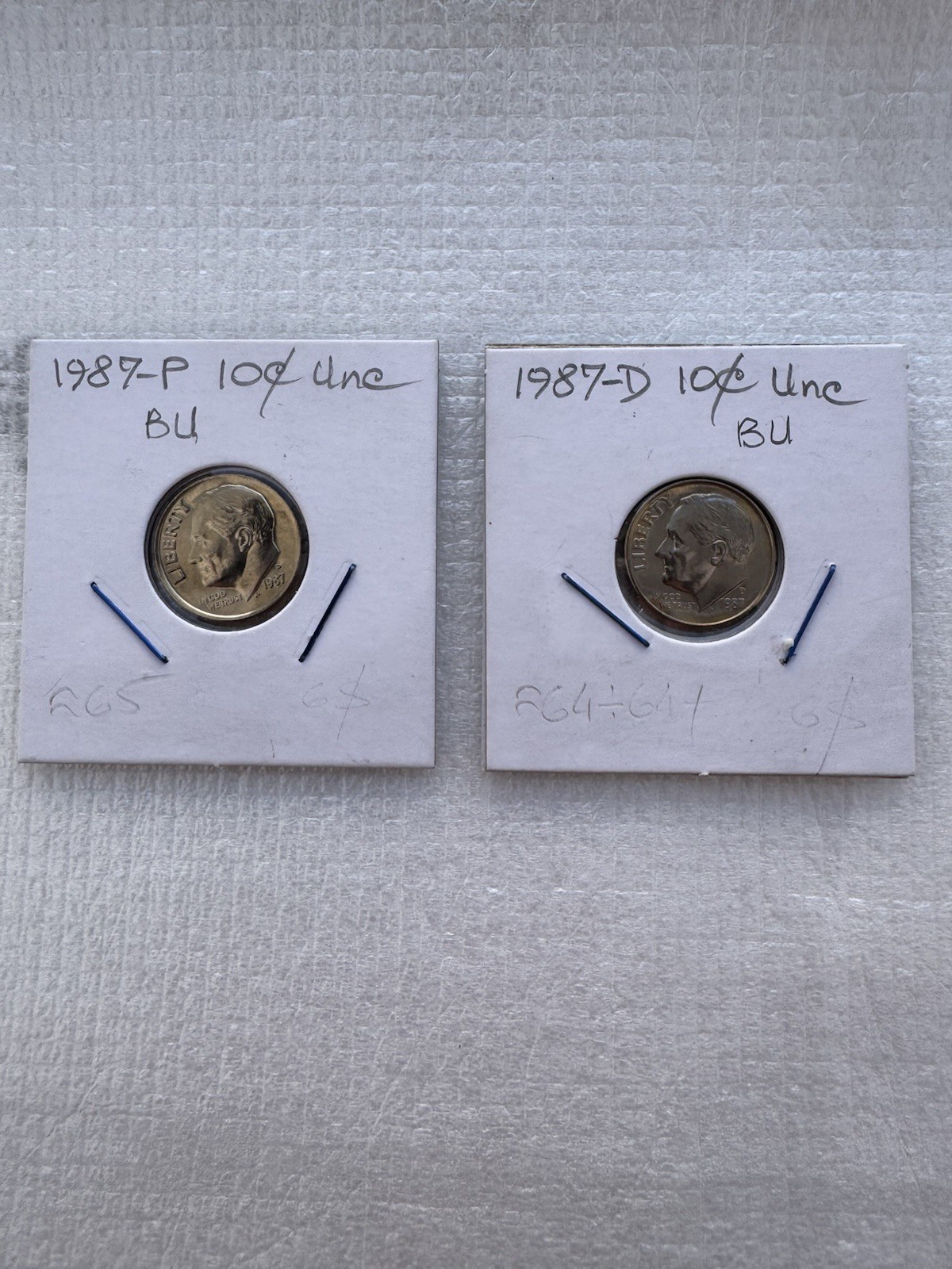 Lot Of 2 Uncirculated Roosevelt Dimes 1987(P/D) 10 C BU