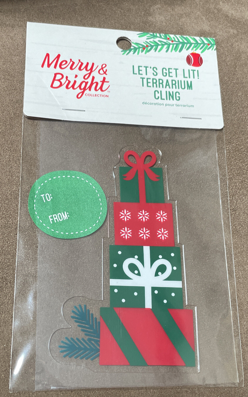 TERRARIUM CLING HOLIDAY PRESENTS GIFT 4.75” SUPER CUTE!!