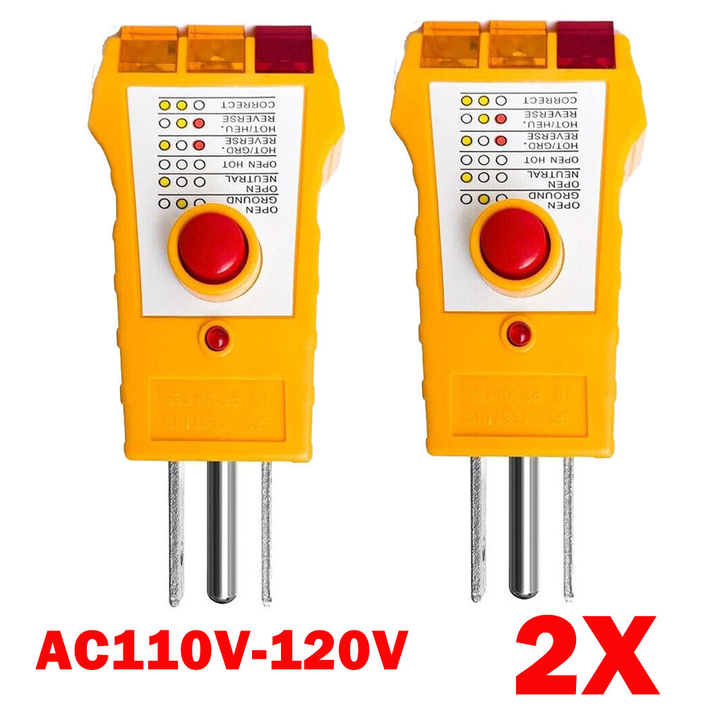 2x 3pin Outlet Tester For Grounding Products For GFCI Electrical AC110V-120V HOT