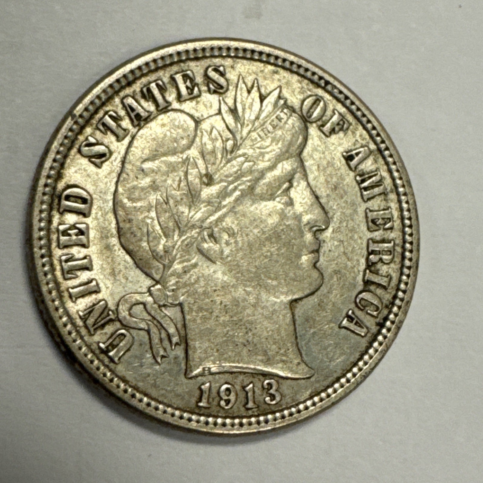 1913 Barber Silver Dime Choice AU