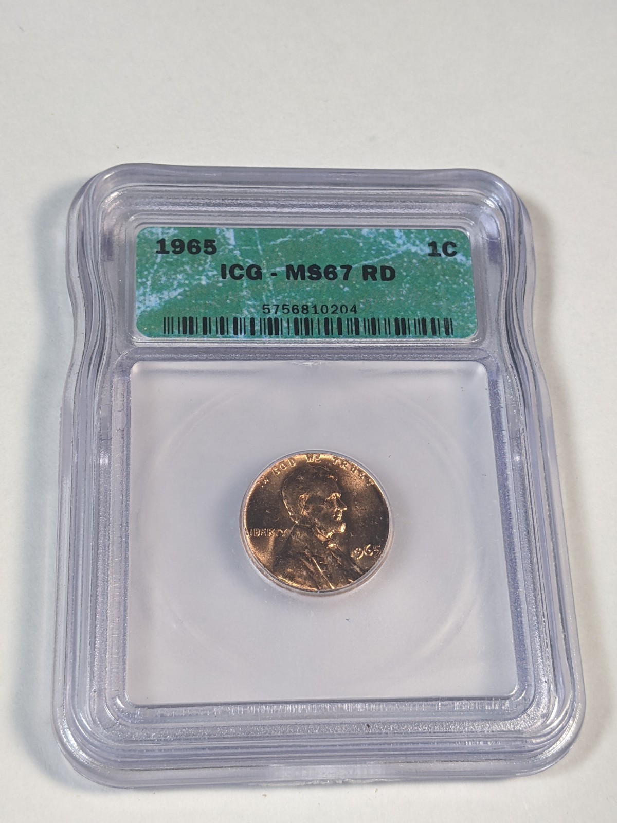 1965 1C ICG MS67 Red High Grade Lincoln Cent