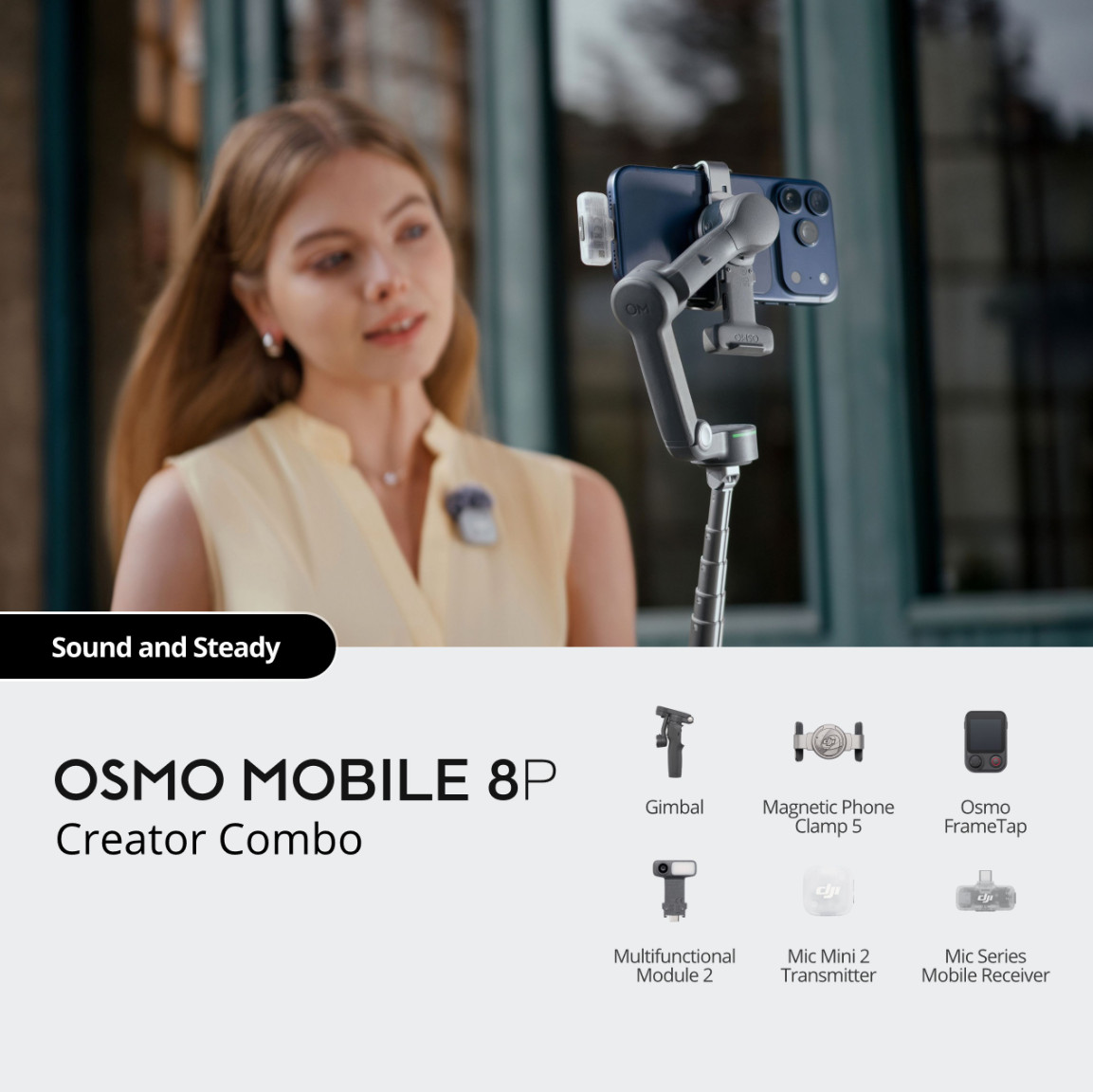DJI Osmo Mobile 8P Creator Combo Smartphone Gimbal Stabilizer w/ DJI Mic Mini 2