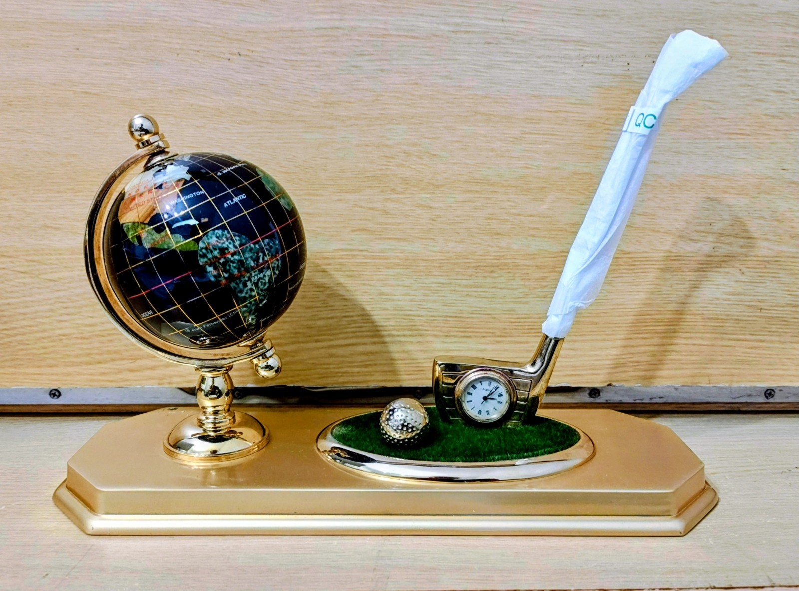 Alexander KALIFANO Multi Gemstone Globe Golf Desk Station Set with Clock & Pen