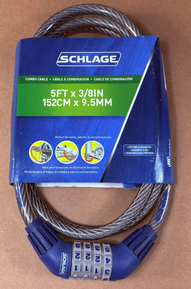 New - Schlage 999225 Combination Combo Cable Lock 5ft x 3/8"