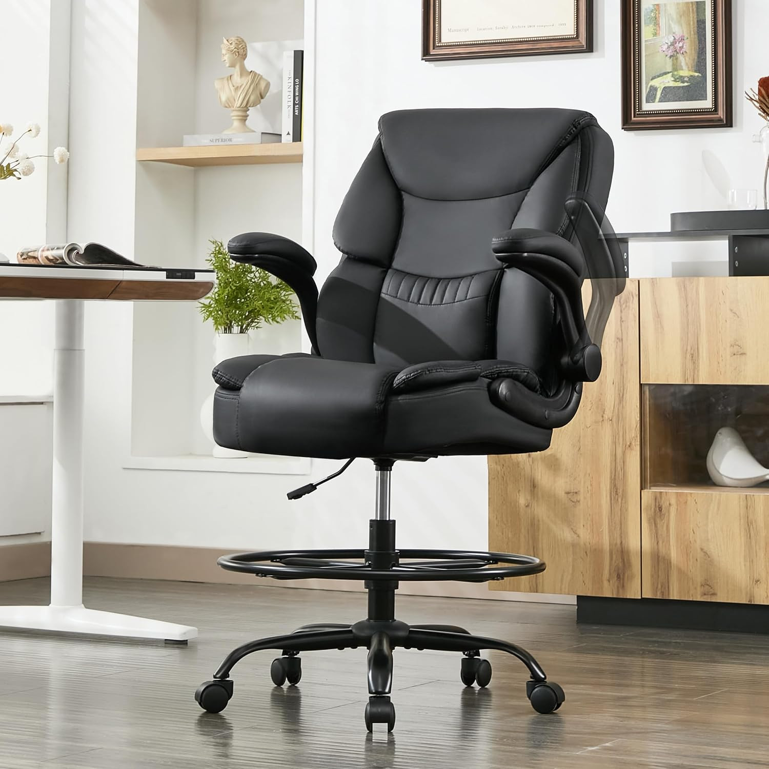 500LBS Drafting Chair, High Back Safer Standing Desk Chair, Executive Tall Offic