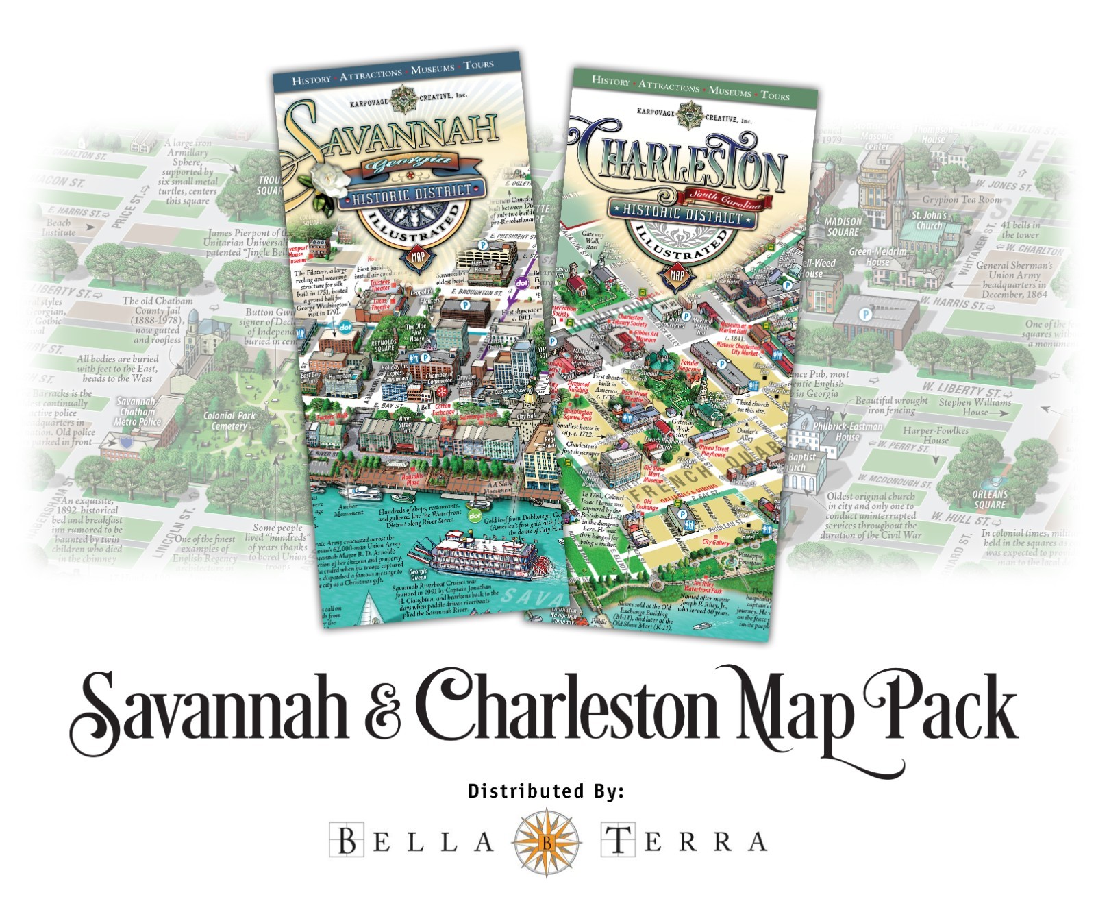 Charleston & Savannah Illustrated Historic District Maps History Travel Map Pack