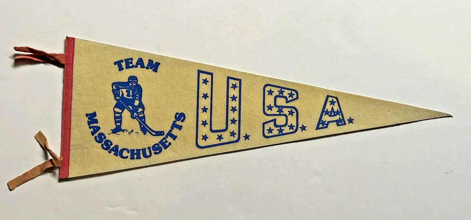 Vintage Original 1970 Official Team USA Hockey Massachusetts Pennant 24" Rare