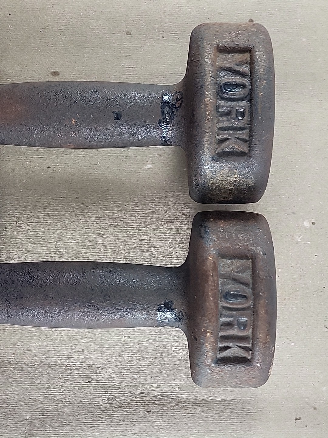 Vintage Pair YORK 10 Lb Roundhead Dumbbells Pre-USA Cast Iron Weights