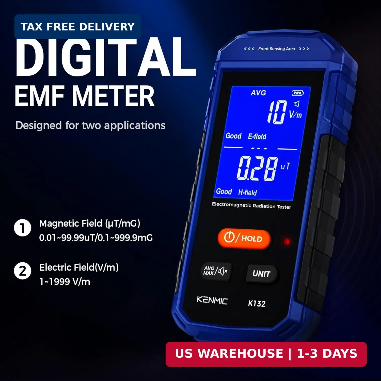 Rechargeable EMF Meter, Handheld Electromagnetic Field Detector with Digital LCD