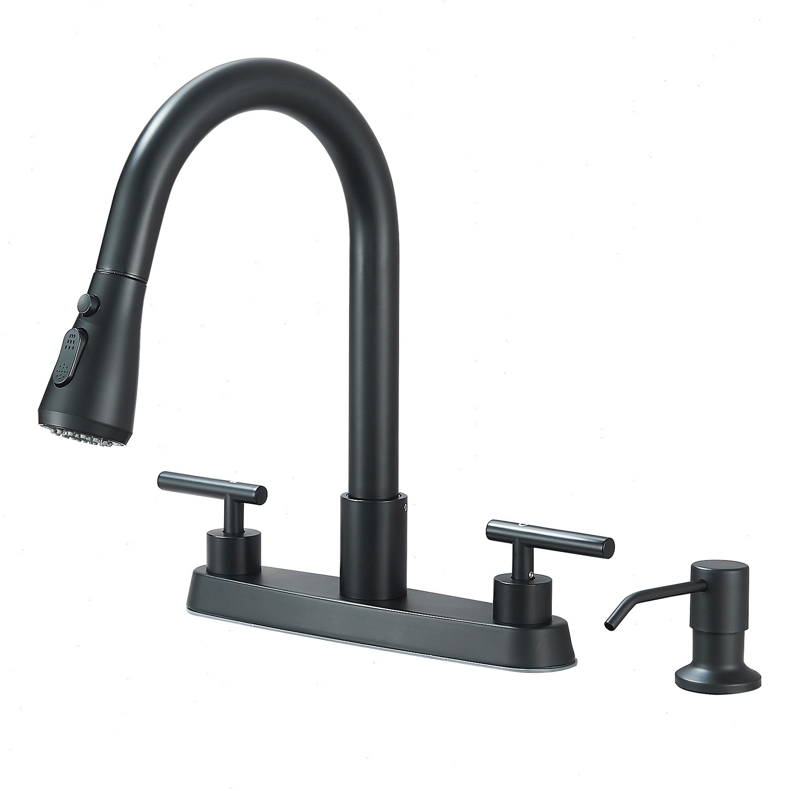3 Hole Kitchen Faucet Pull Down Sprayer 8"Centerset 2 Handle with Soap dispenser