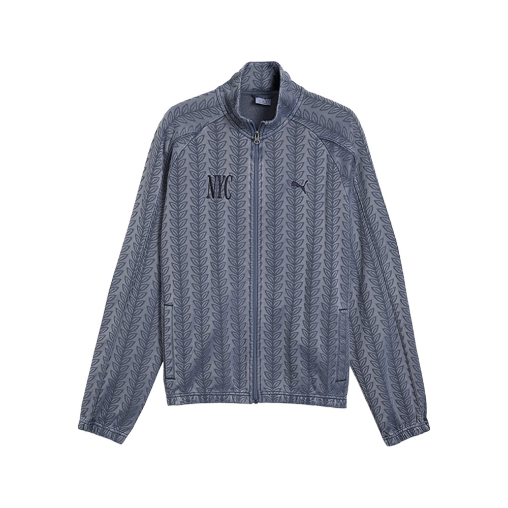 PUMA Nyc T7 Jacquard Relaxed Full Zip Track Jacket Mens Blue Casual Athletic Out
