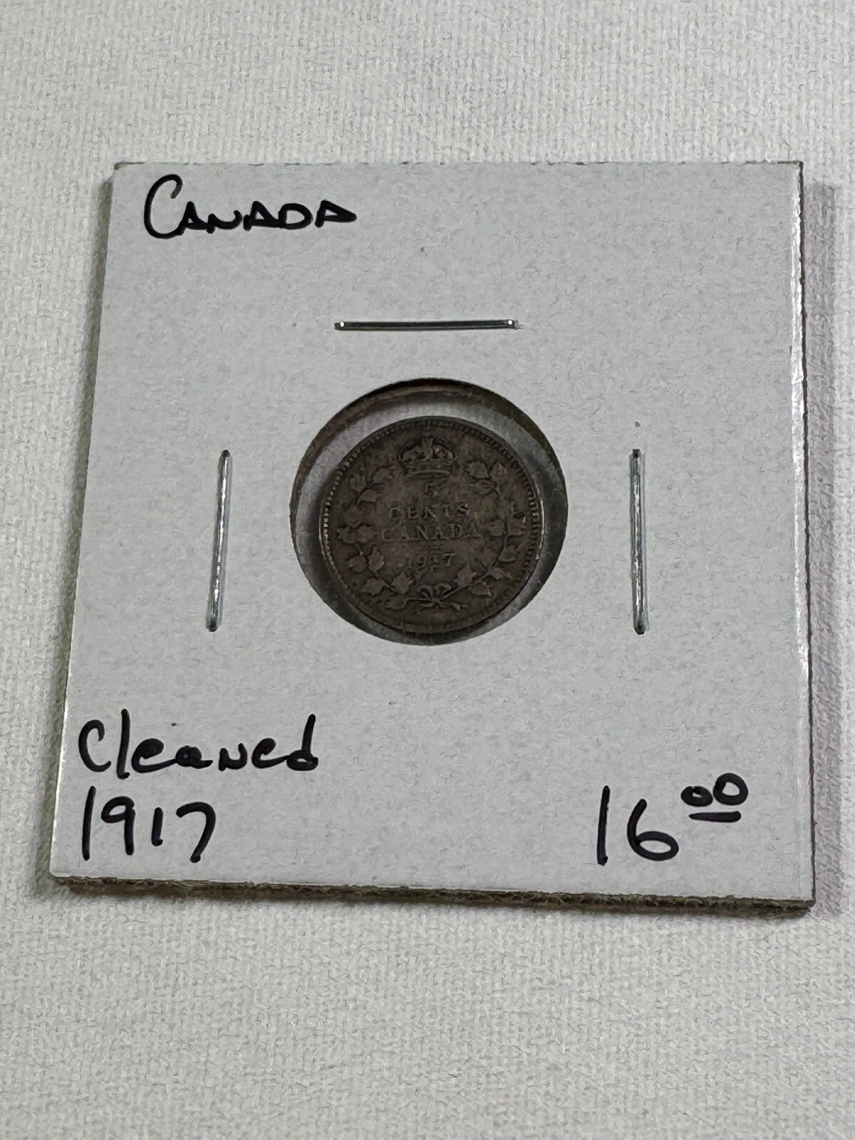 1917 Canada 5 Cents Small Silver Coin Cleaned
