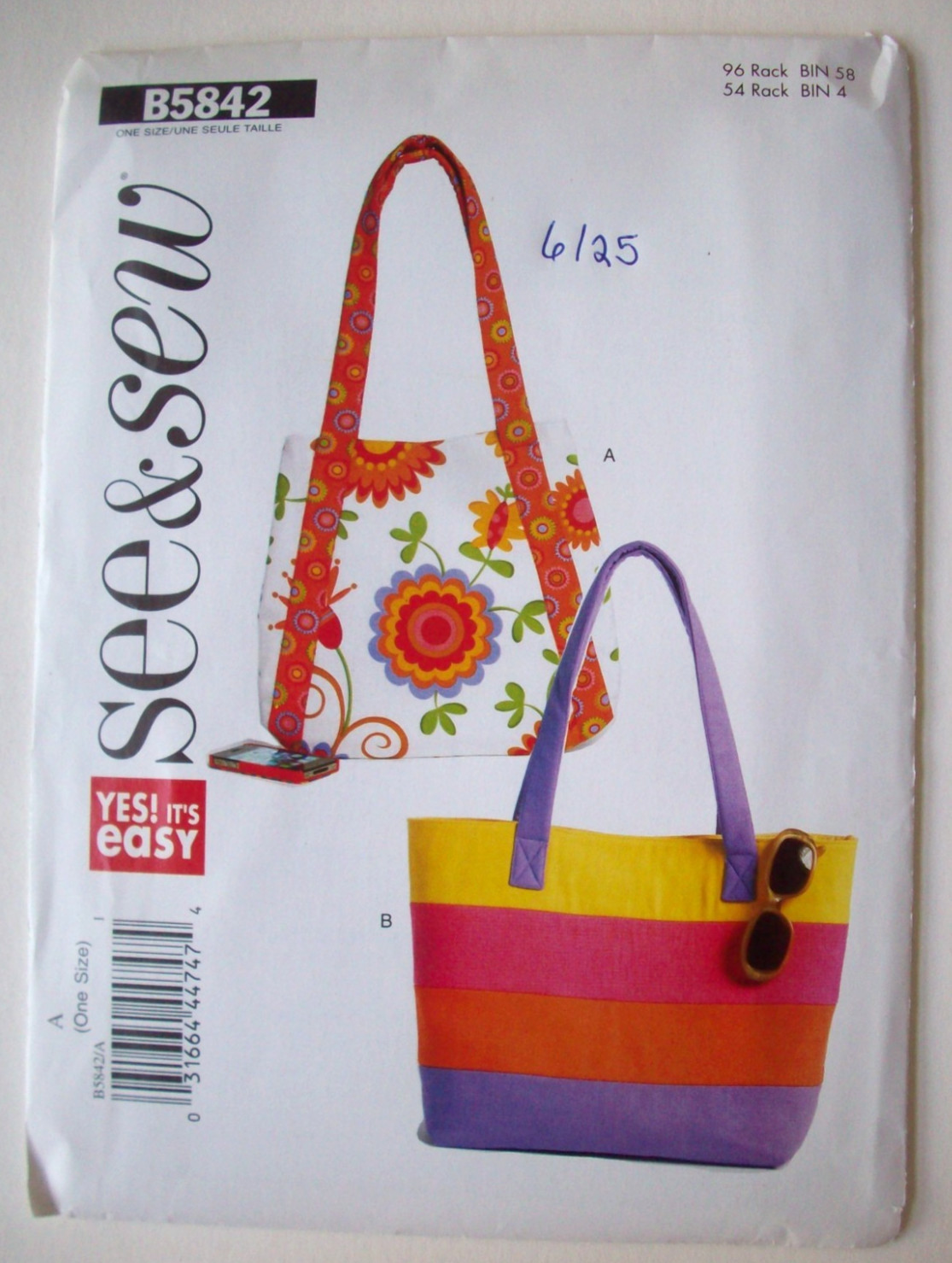 Maret totes bags craft pattern 5842 UNCUT