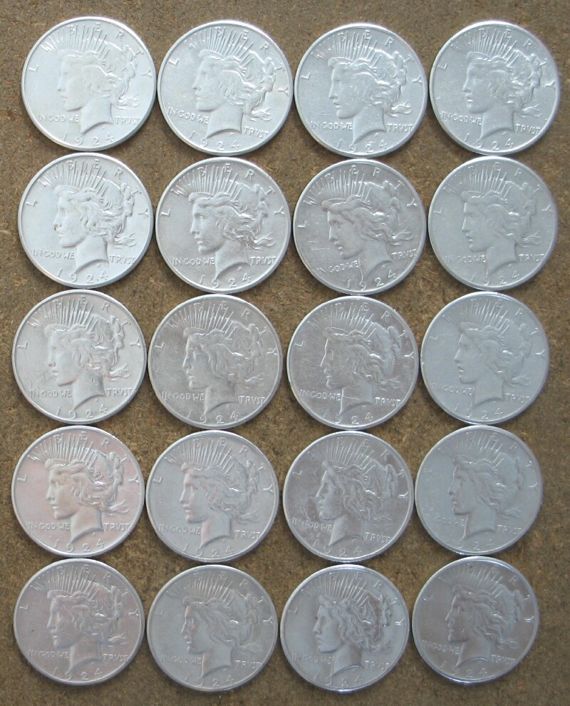 ROLL 1924-S PEACE SILVER DOLLARS..  AU/BU (UP TO 2 ROLL AVAILBLE)