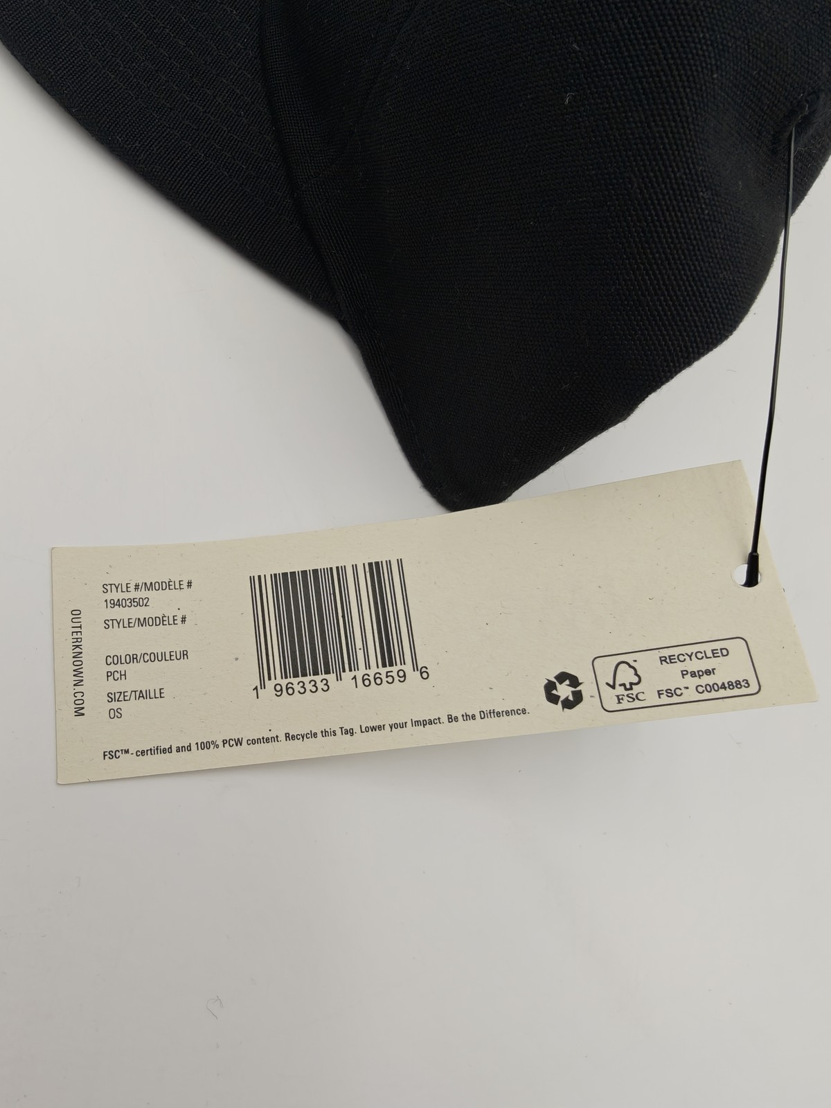 Outerknown Hat Cap Strap Back Mens One Size Black Recycled Polyester Baseball