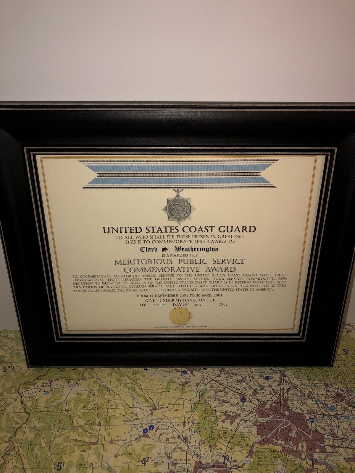 USCG MERITORIOUS PUBLIC SERVICE COMMEMORATIVE AWARD CERTIFICATE Type-1