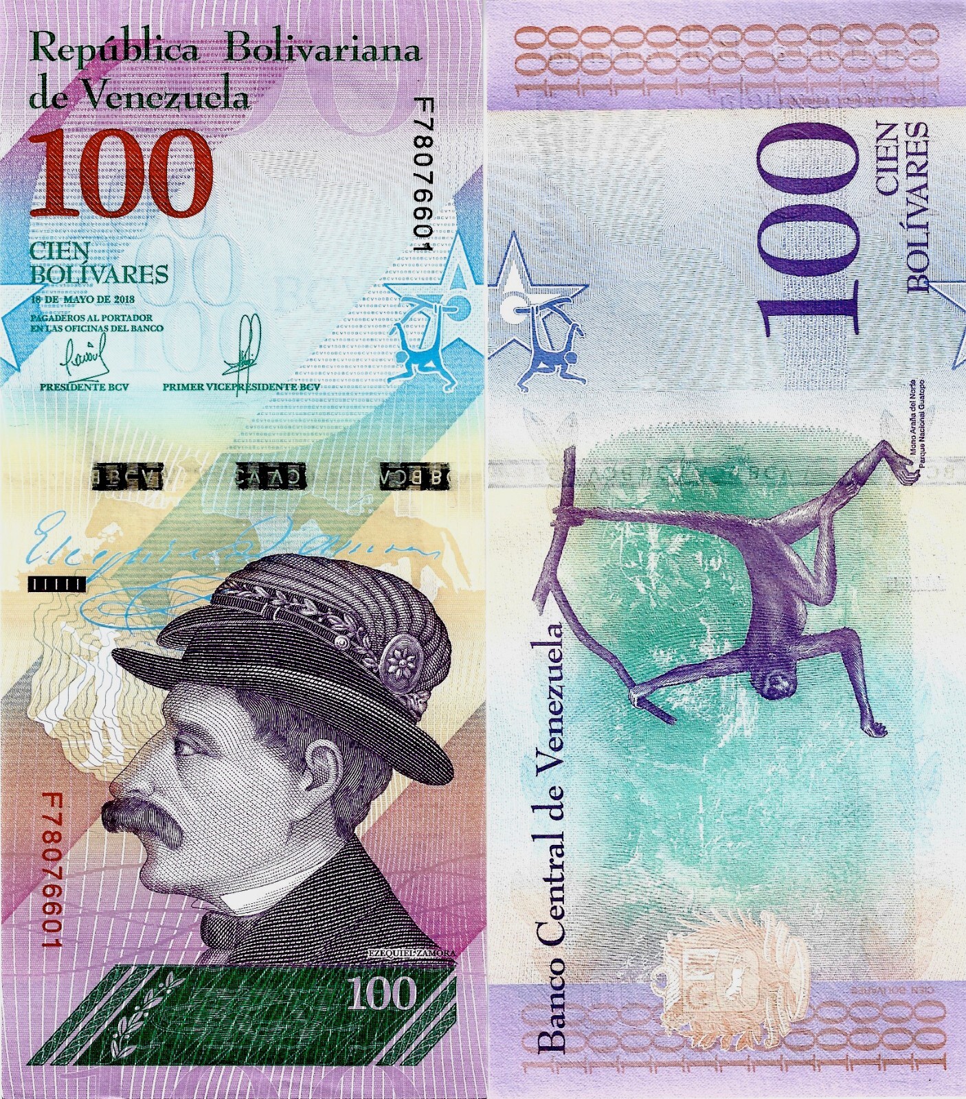 VENEZUELA 100 BOLIVARES SOBERANO 2018 P 106 UNC