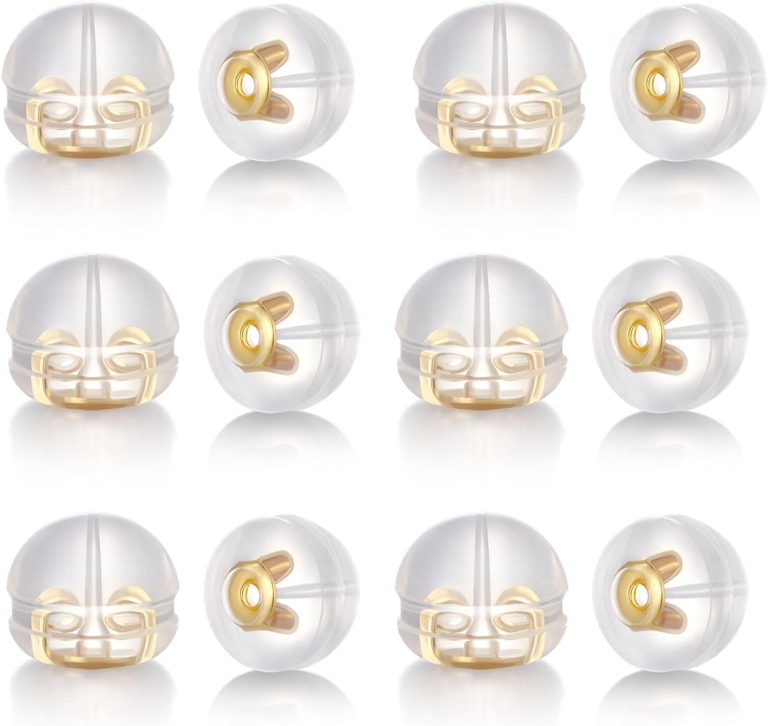12 PCS Silicone Earring Backs Replacements, 18K Gold Plated Earring Backs Replac