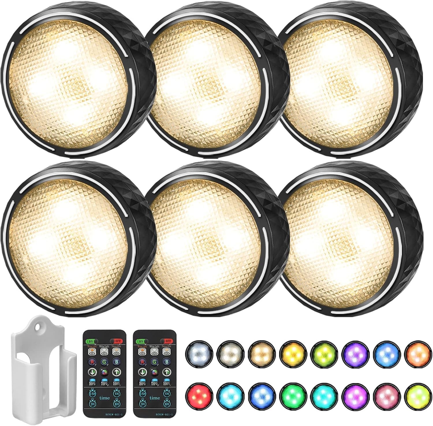 6 Pcs LED Puck Lights With Remote Battery Operated Wireless Color Changing Tap