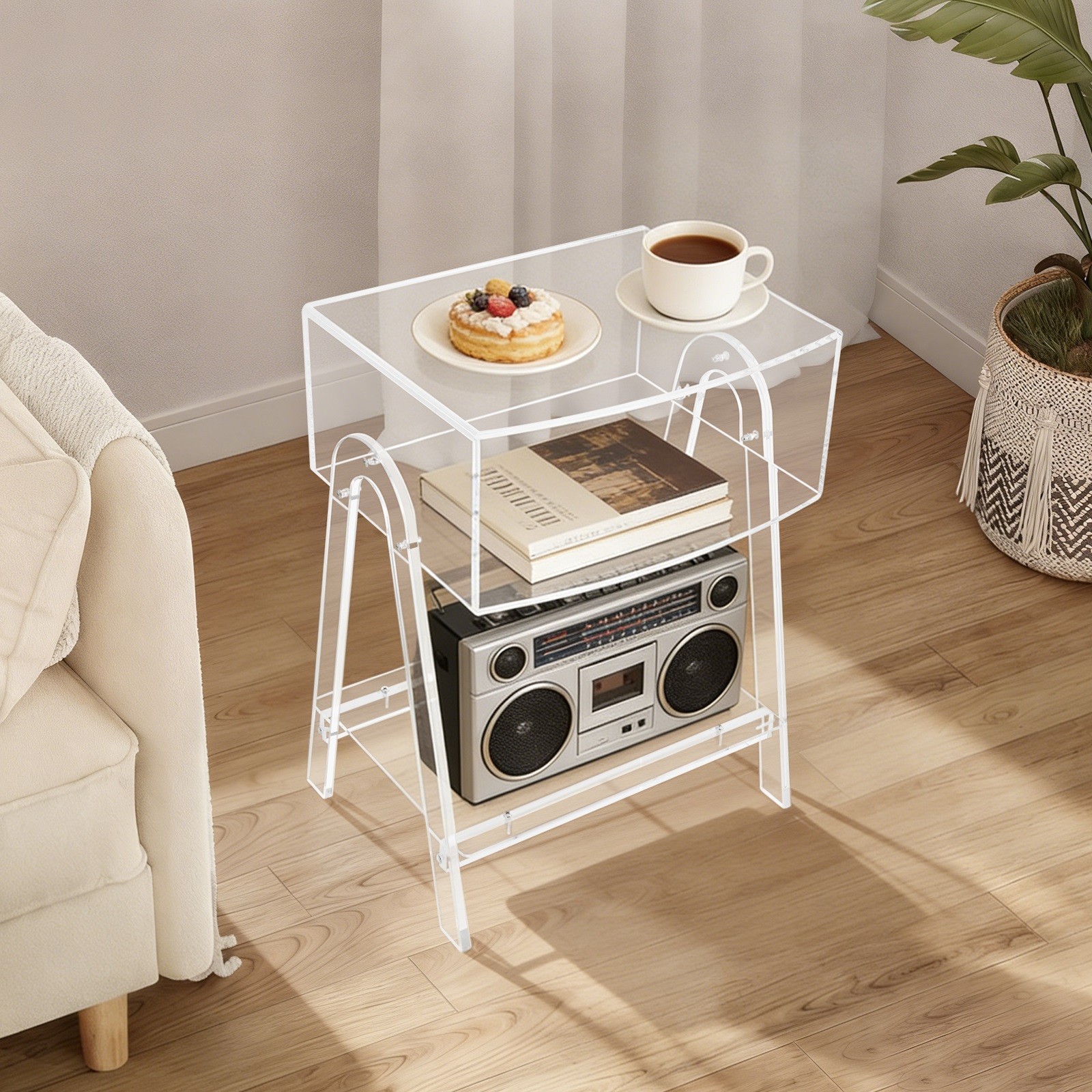 44*32*57cm 3 Tier Acrylic Side Table Tea/Coffee table Clear Nightstand End Table